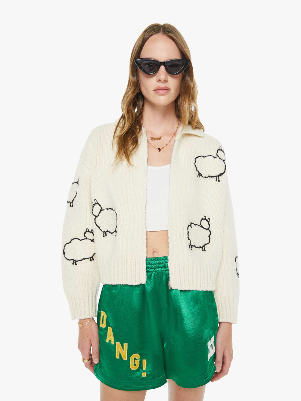 Women Mother Denim The Crop Raquette Cardigan