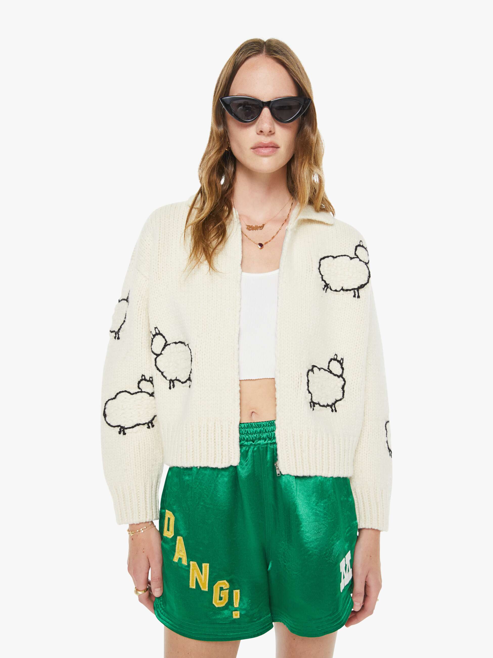 Women Mother Denim The Crop Raquette Cardigan