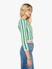 Women Mother Denim THE CREW NECK CARDIGAN POI GREEN PINK COMBO