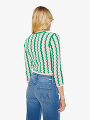 Women Mother Denim THE CREW NECK CARDIGAN POI GREEN PINK COMBO