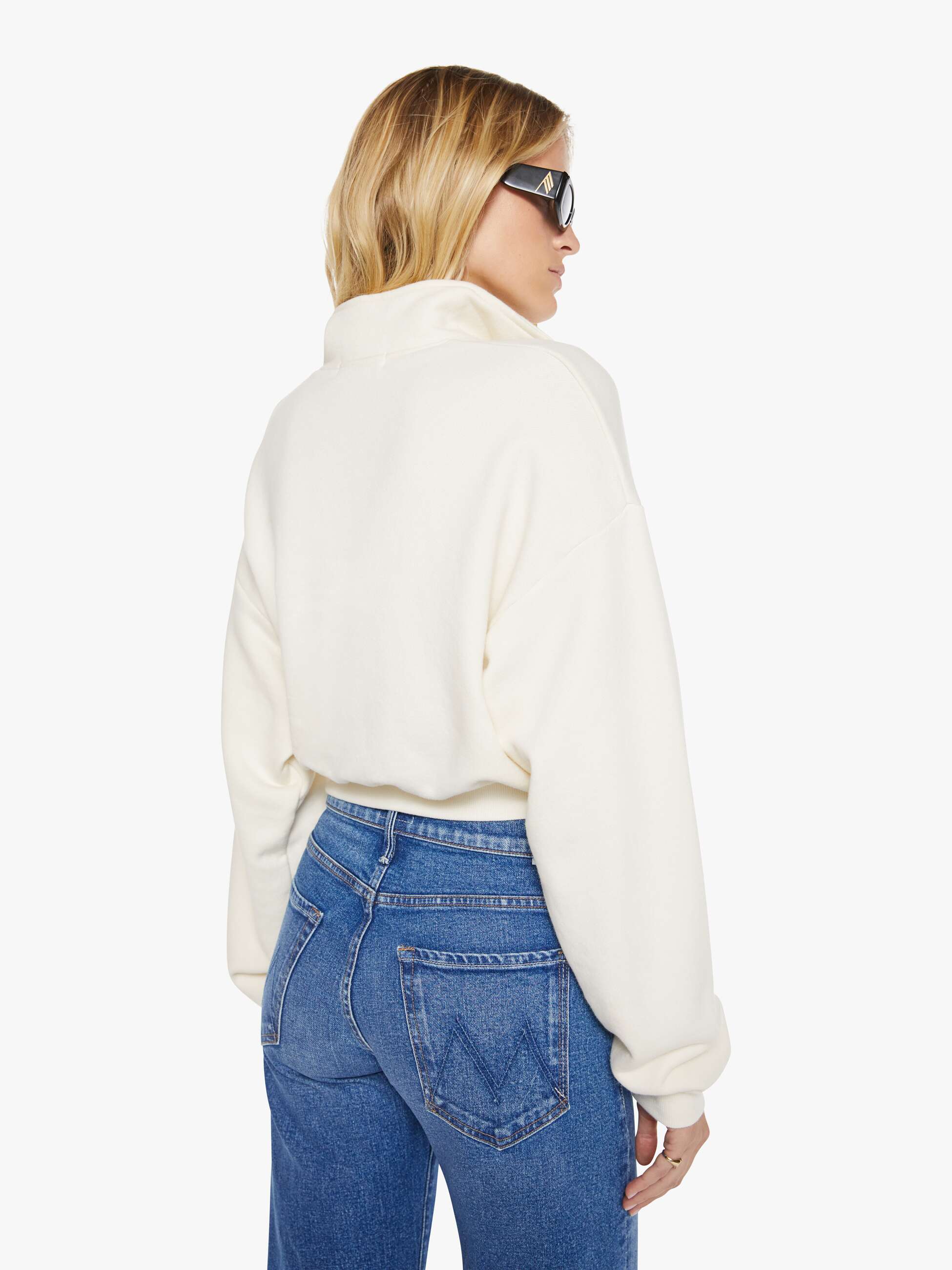 Women Mother Denim Eterne Cropped Half-Zip Sweatshirt