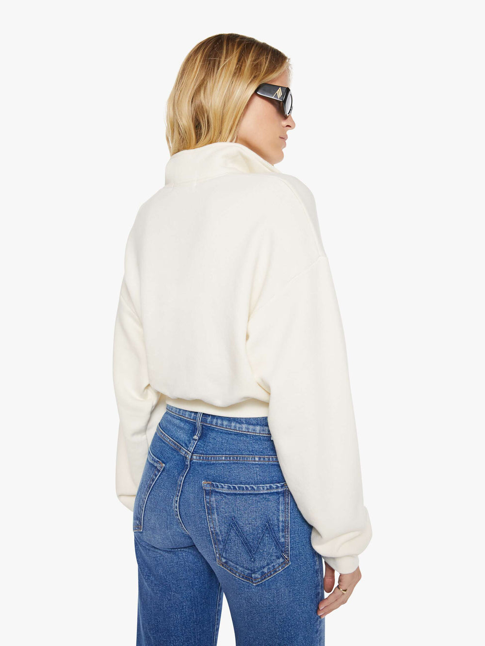 Women Mother Denim Eterne Cropped Half-Zip Sweatshirt