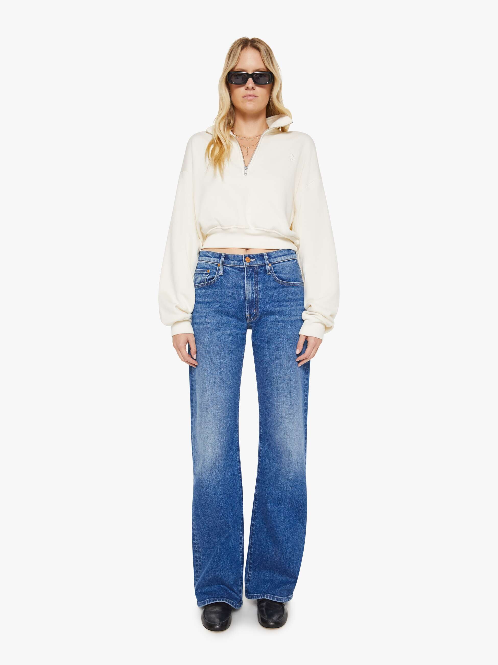 Women Mother Denim Eterne Cropped Half-Zip Sweatshirt