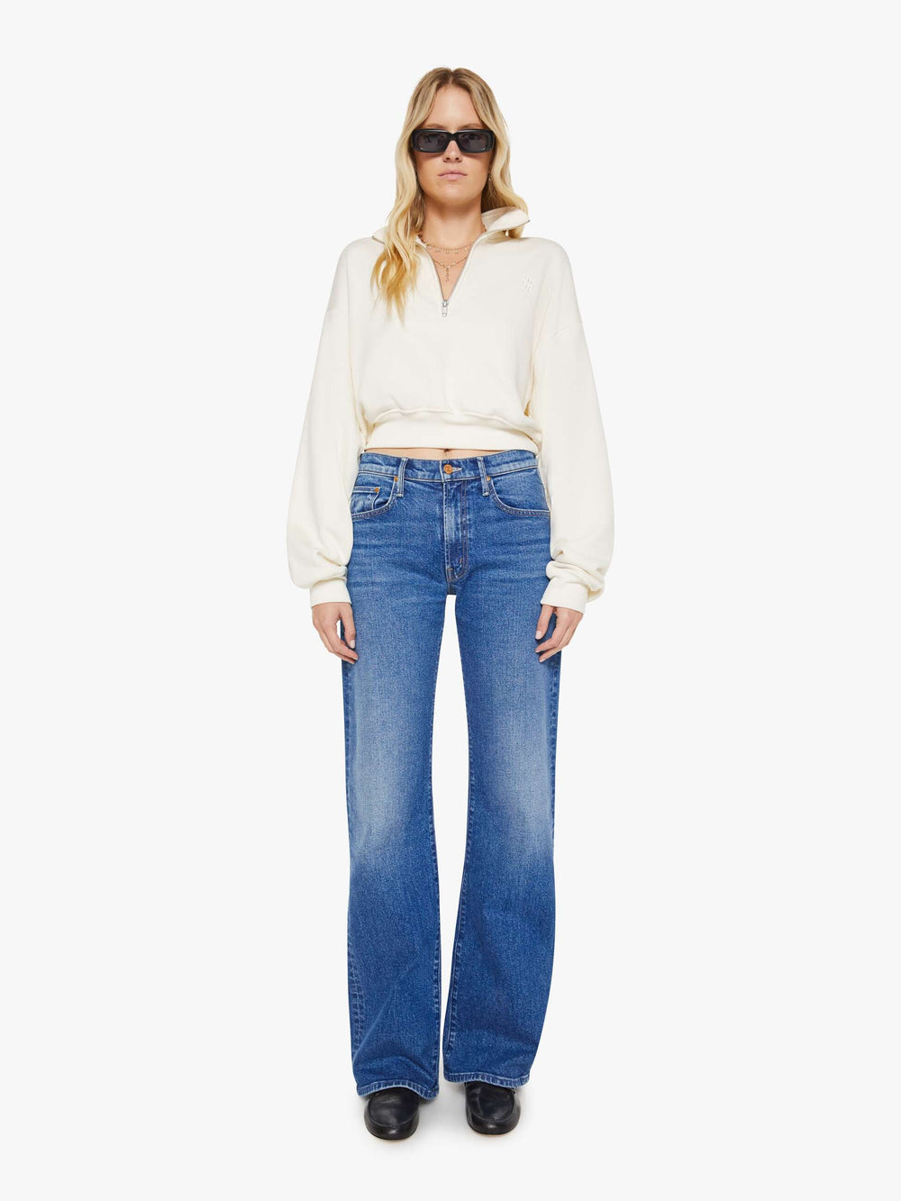 Women Mother Denim Eterne Cropped Half-Zip Sweatshirt