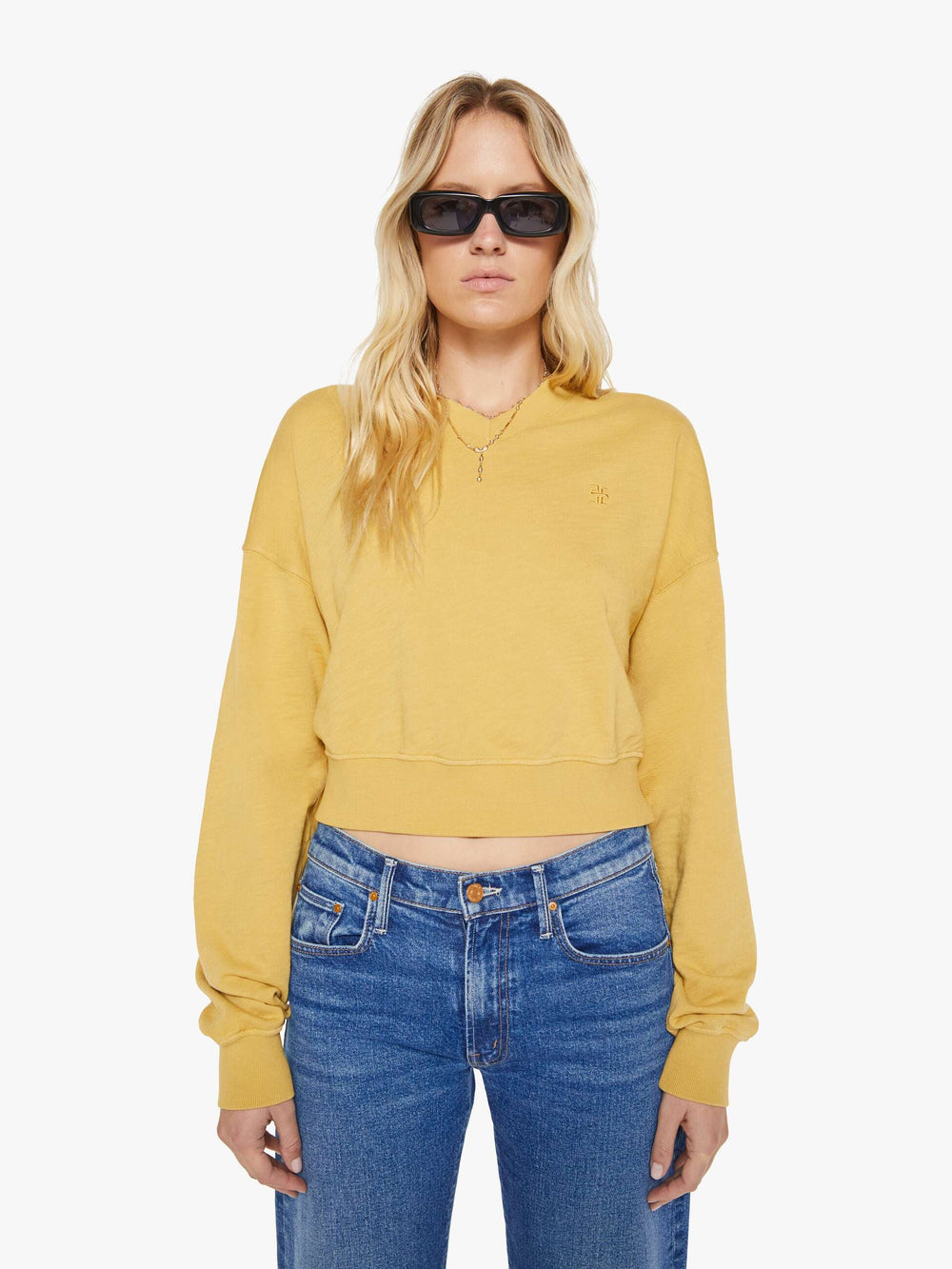 Women Mother Denim Eterne Cropped V-Neck Sweatshirt