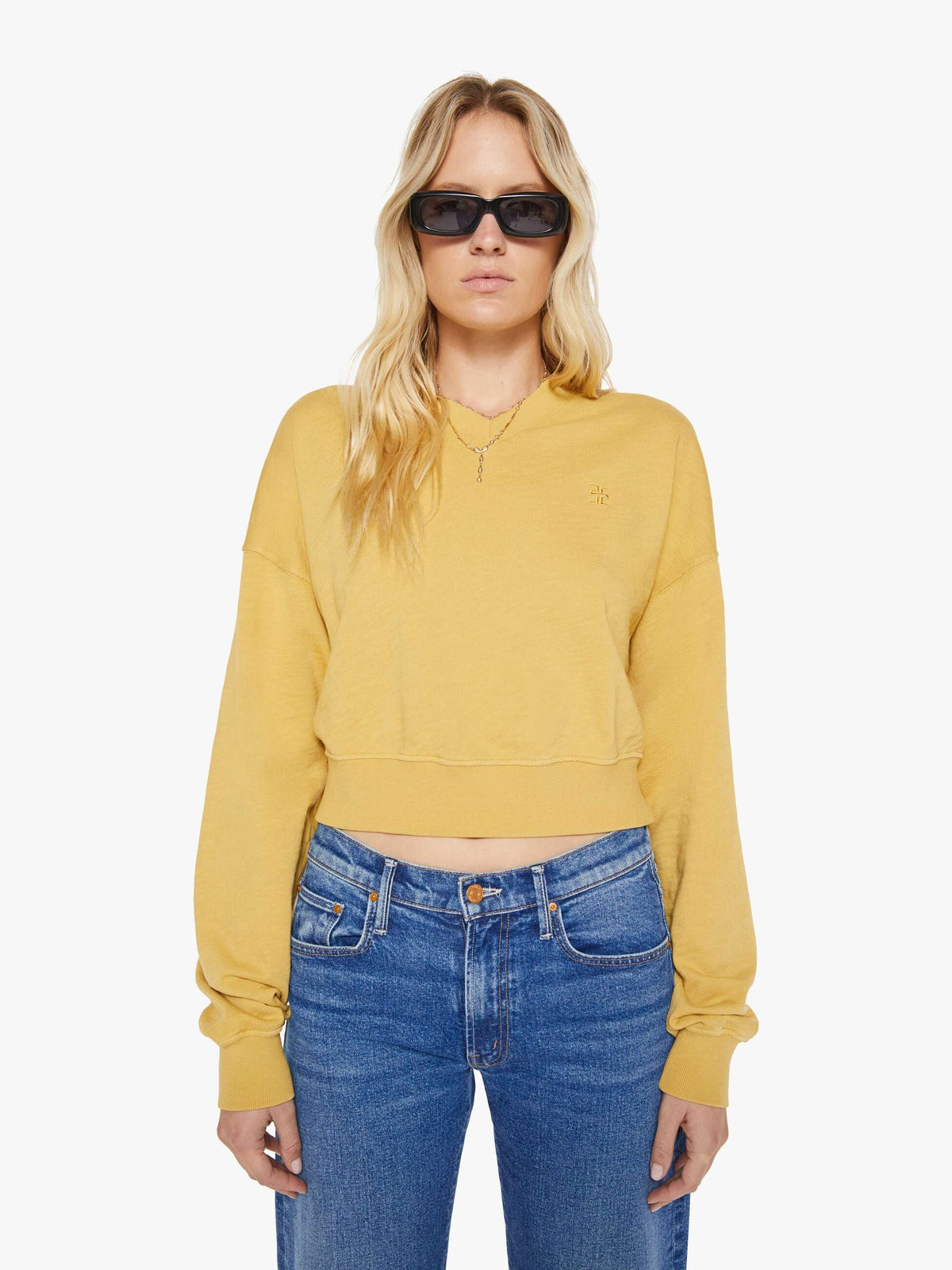 Women Mother Denim Eterne Cropped V-Neck Sweatshirt