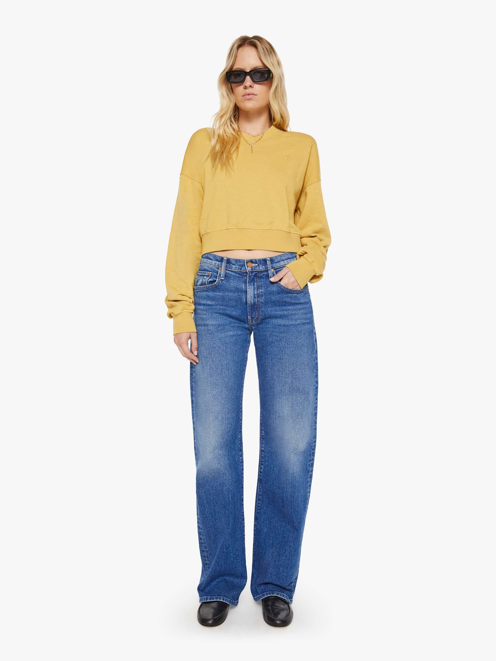 Women Mother Denim Eterne Cropped V-Neck Sweatshirt