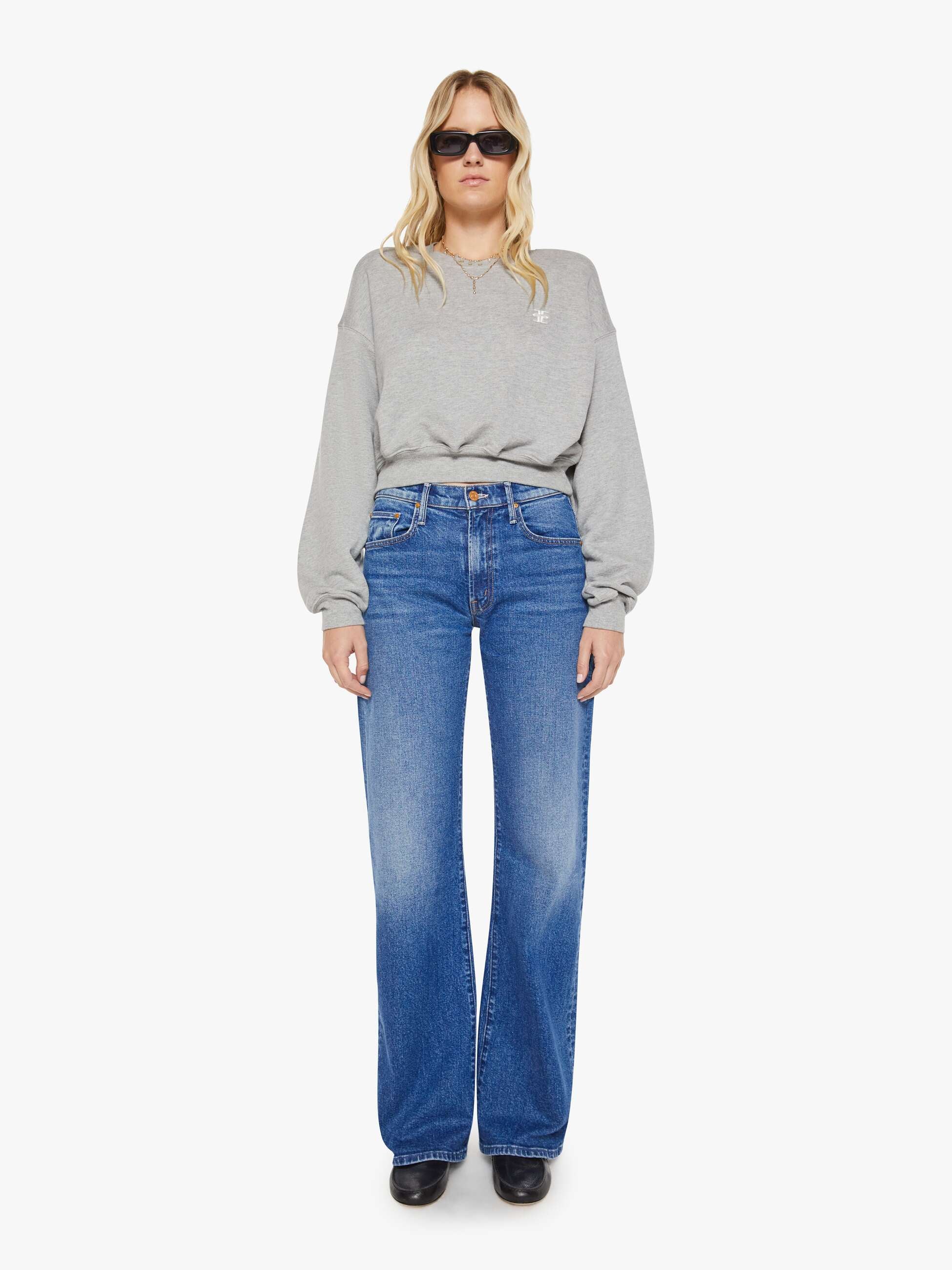 Women Mother Denim Eterne Cropped Crewneck Sweatshirt