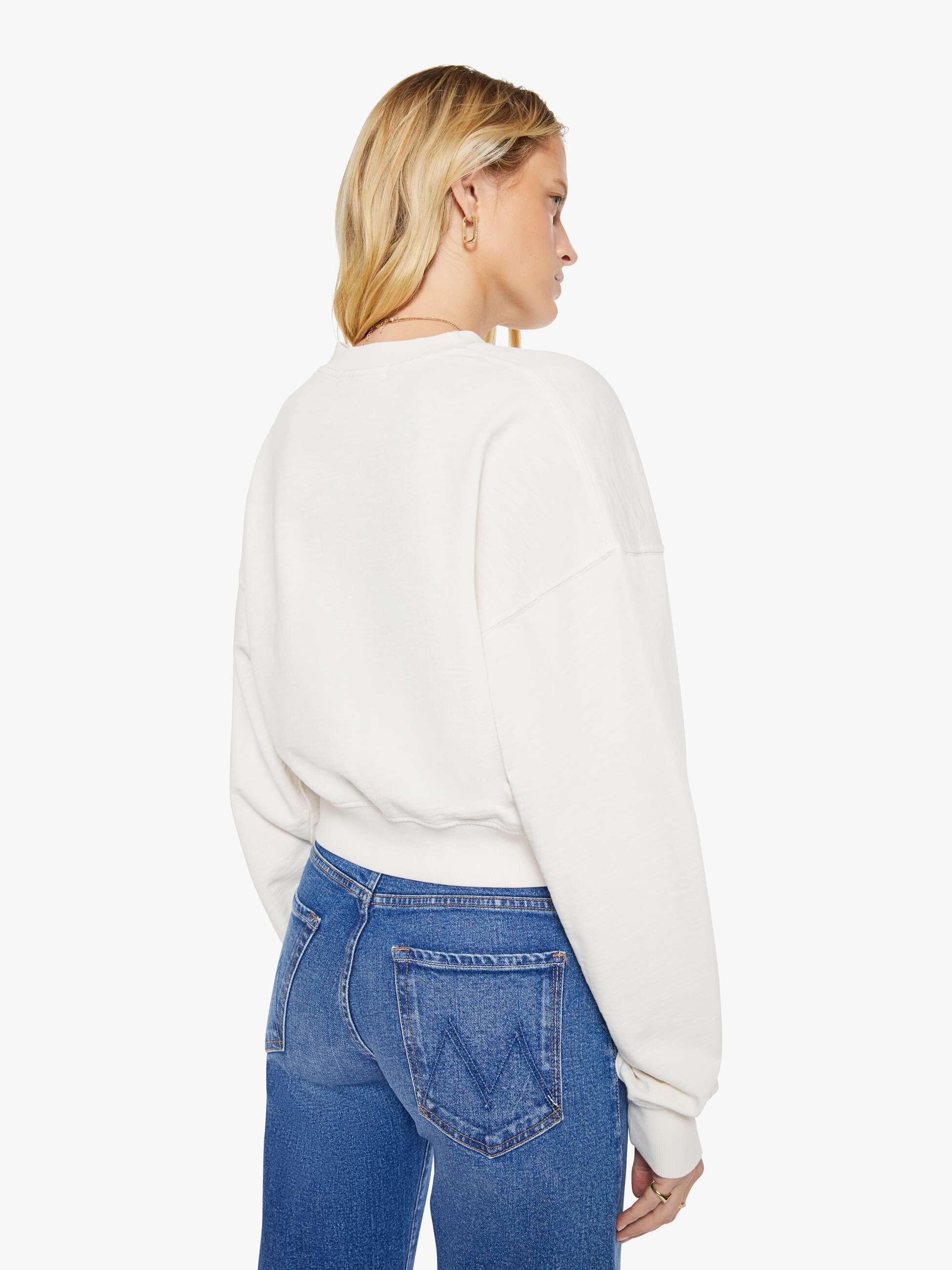 Women Mother Denim Eterne Cropped V-Neck Sweatshirt