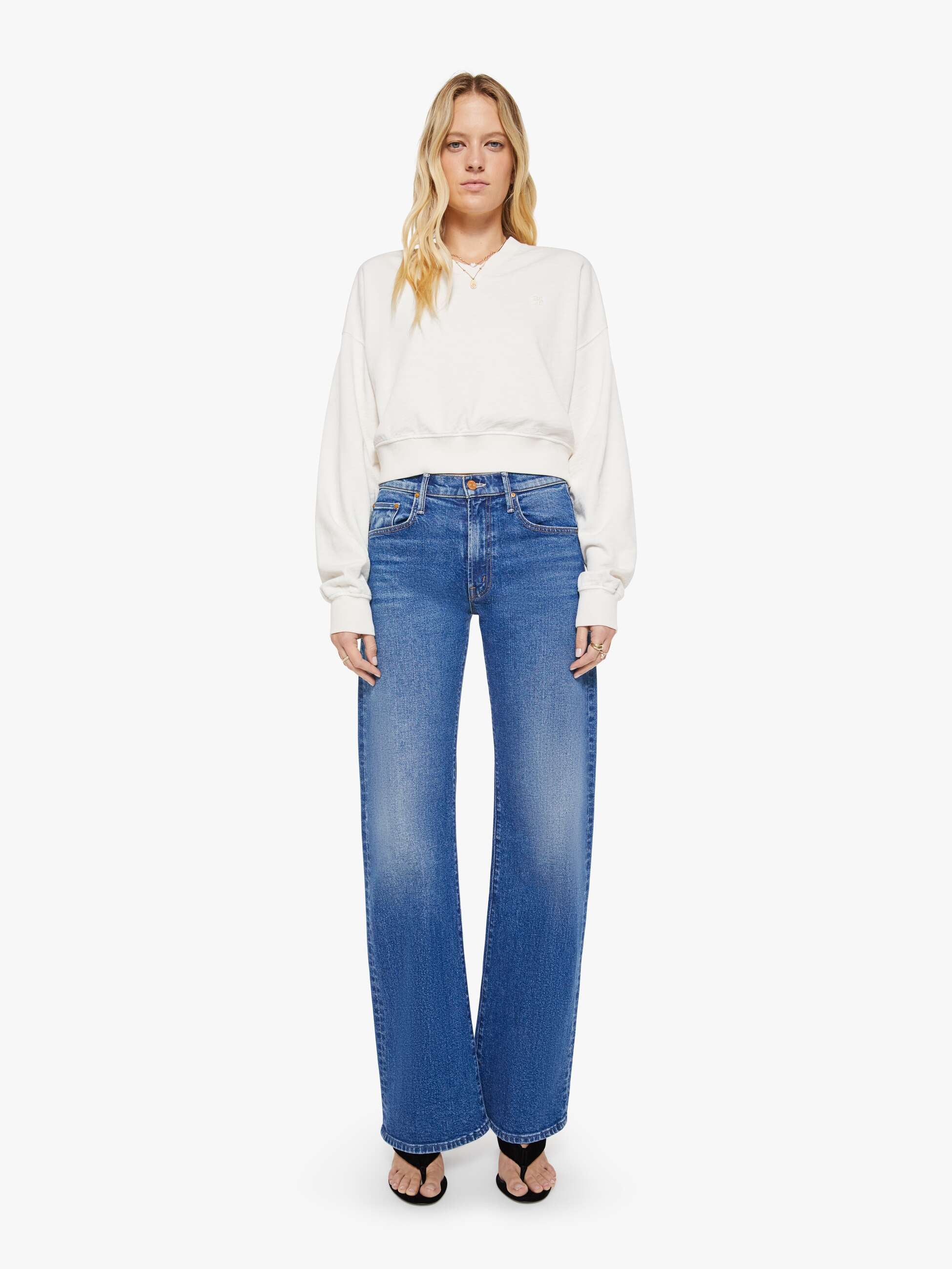 Women Mother Denim Eterne Cropped V-Neck Sweatshirt