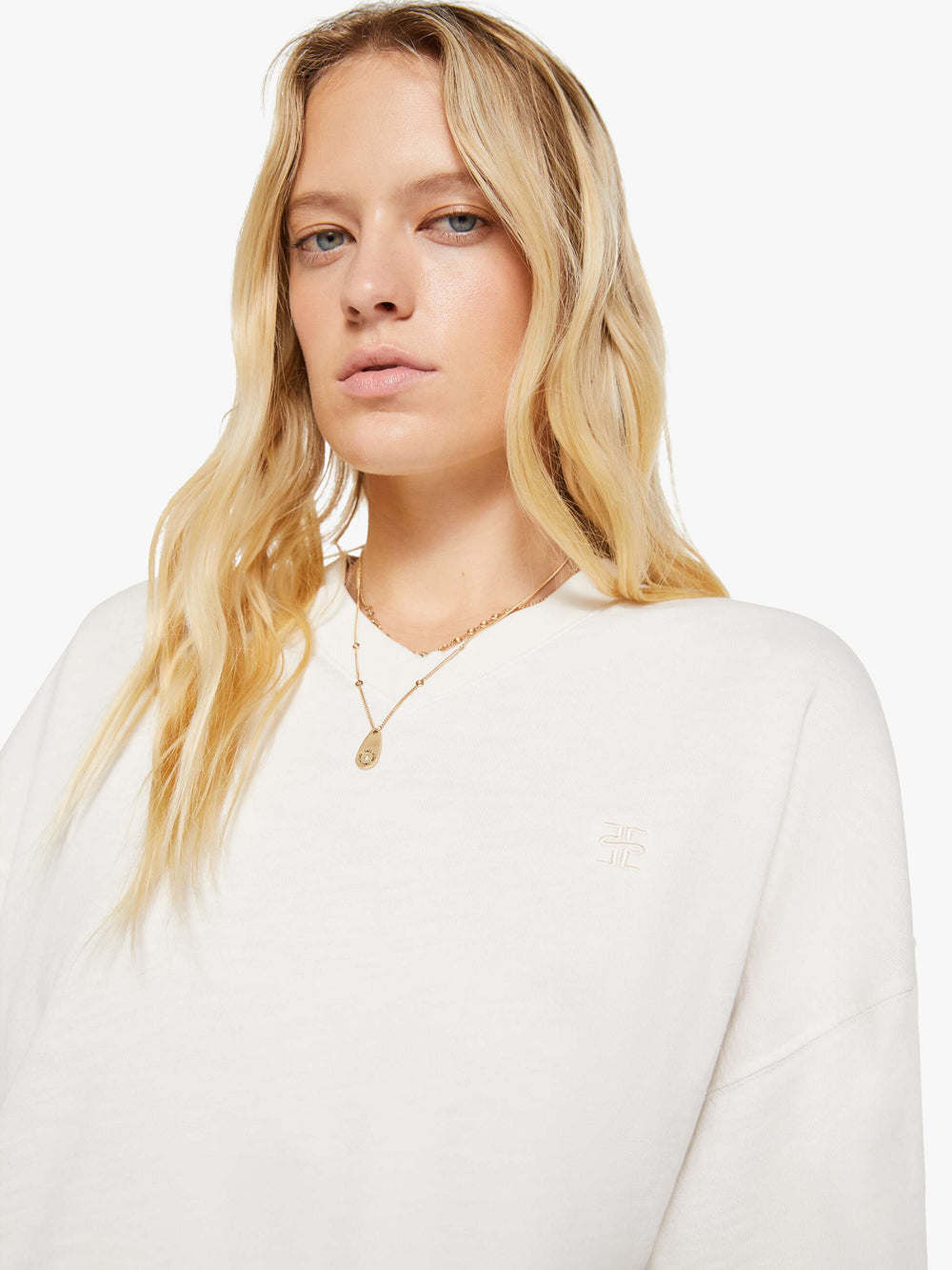 Women Mother Denim Eterne Cropped V-Neck Sweatshirt